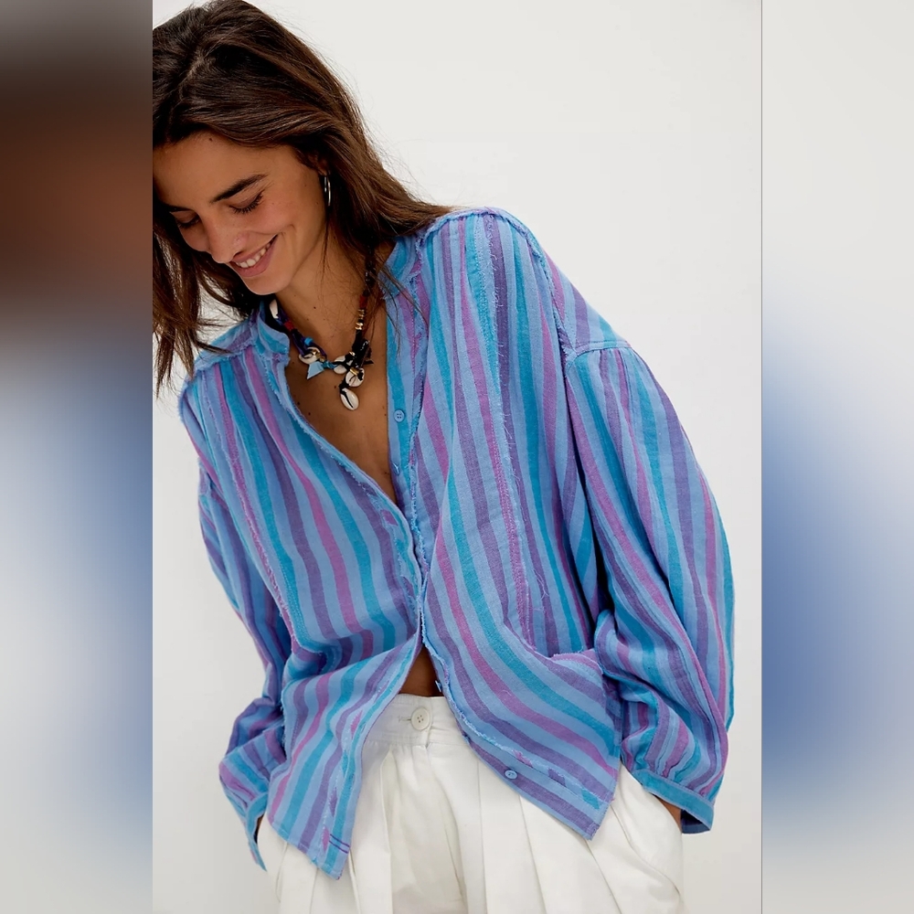 Free People We The Free Valley Double Cloth Striped Shirt